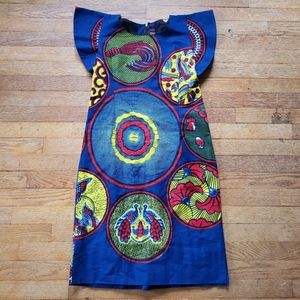 Handmade Block Beat Printed bright sundress Small Petite flutter sleeve Dress S